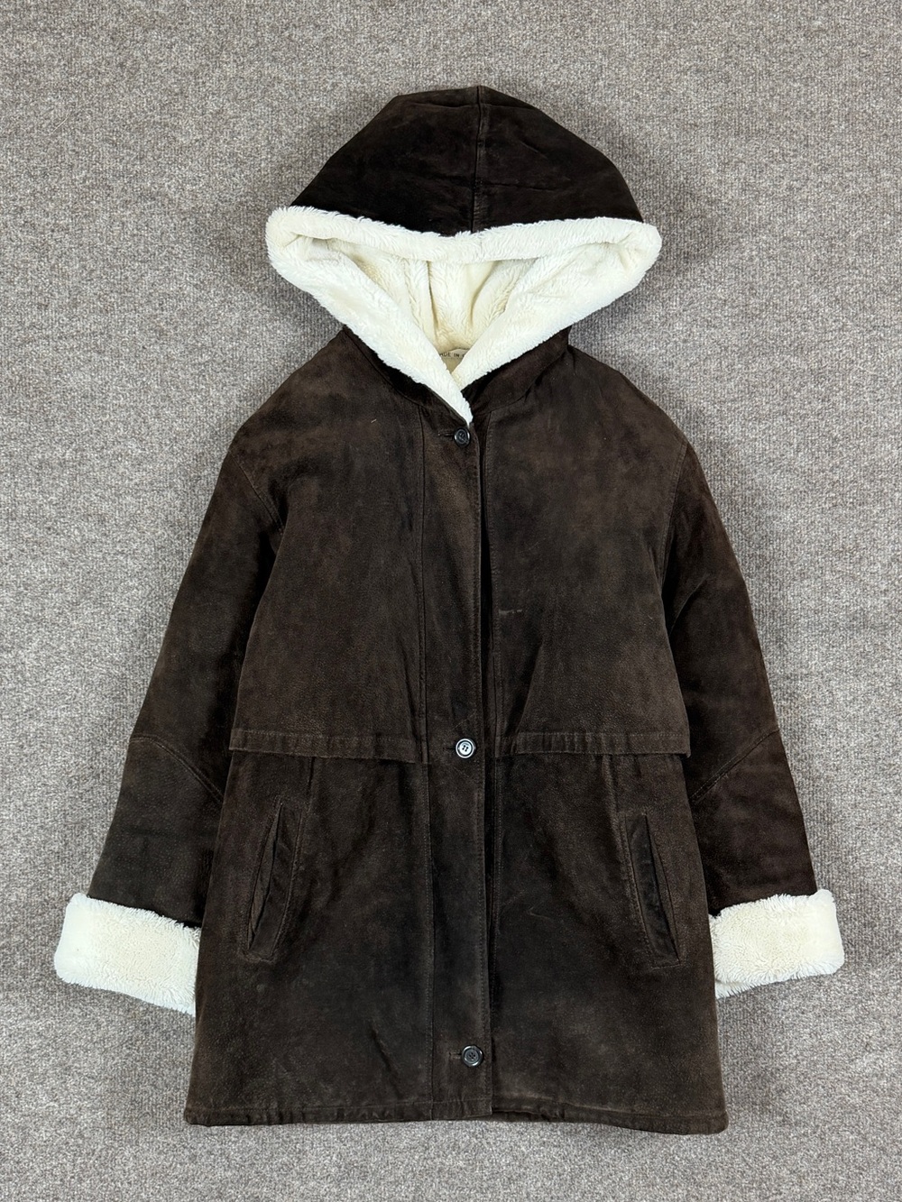 Marvin Richards Brown Suede Leather Hooded Fur Lined Parka Coat Jacket Women’s M